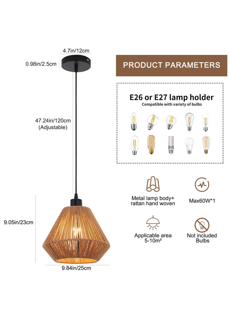 Ganeed Boho Chandelier Lighting Fixture, Rattan Pendant Light, Rustic Cage Hanging Light, E27 Semi Flush Mount Ceiling Light Fixture for Kitchen Island Living Dining Room Bedroom Brown  - Image 4