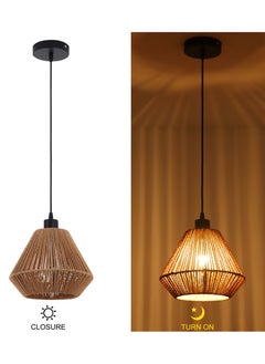 Ganeed Boho Chandelier Lighting Fixture, Rattan Pendant Light, Rustic Cage Hanging Light, E27 Semi Flush Mount Ceiling Light Fixture for Kitchen Island Living Dining Room Bedroom Brown  - Image 5