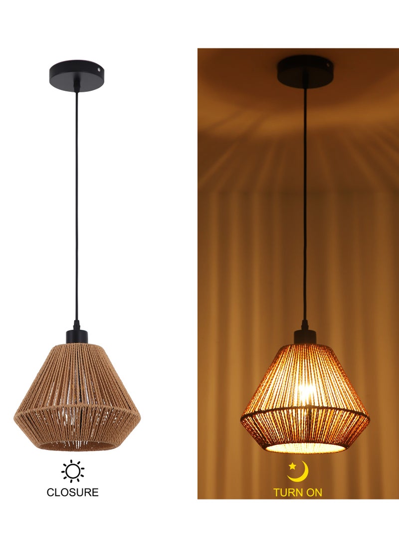 Ganeed Boho Chandelier Lighting Fixture, Rattan Pendant Light, Rustic Cage Hanging Light, E27 Semi Flush Mount Ceiling Light Fixture for Kitchen Island Living Dining Room Bedroom Brown  - Image 5