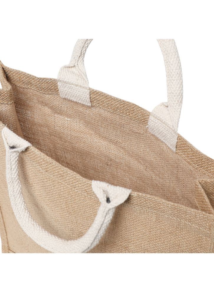 BYFT Laminated Jute Tote Bags with Gusset (Natural) Reusable Eco Friendly Shopping Bag (33.02 x 10.16 x 33.02 Cm) Set of 6 Pcs - Image 4