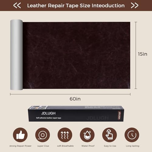 JDLUGH Sofa Leather Repair Patch Tape 15x60 Inch Large Self Adhesive Leather Sofa, Car Seat, Leather Furniture, Vinyl Repair Patch Kit (15x60 Inch, Brownish brown2.0) - Image 3