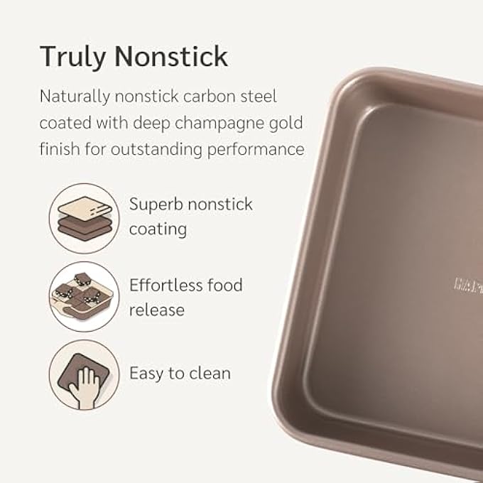 HAPPIELS Nonstick 9x9 Baking Pan  PFOA  BPA Free Non Toxic 9 x 9 Inch Cake  Brownie Pan  Best Nontoxic Square 9x9 inches Pans for Baking  Non Stick Carbon Steel Gold Baking Ware - Image 4