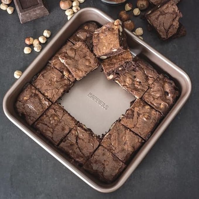 HAPPIELS Nonstick 9x9 Baking Pan  PFOA  BPA Free Non Toxic 9 x 9 Inch Cake  Brownie Pan  Best Nontoxic Square 9x9 inches Pans for Baking  Non Stick Carbon Steel Gold Baking Ware - Image 3