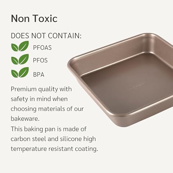 HAPPIELS Nonstick 9x9 Baking Pan  PFOA  BPA Free Non Toxic 9 x 9 Inch Cake  Brownie Pan  Best Nontoxic Square 9x9 inches Pans for Baking  Non Stick Carbon Steel Gold Baking Ware - Image 5