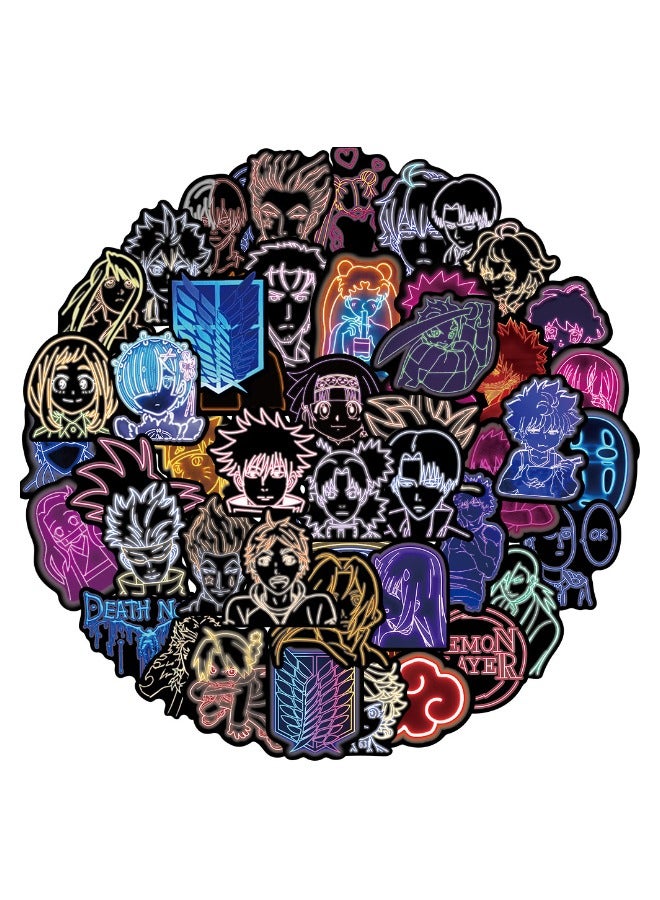 Loquat 50-Piece Anime Characters Neon Graffiti Waterproof Sticker Set - Image 2