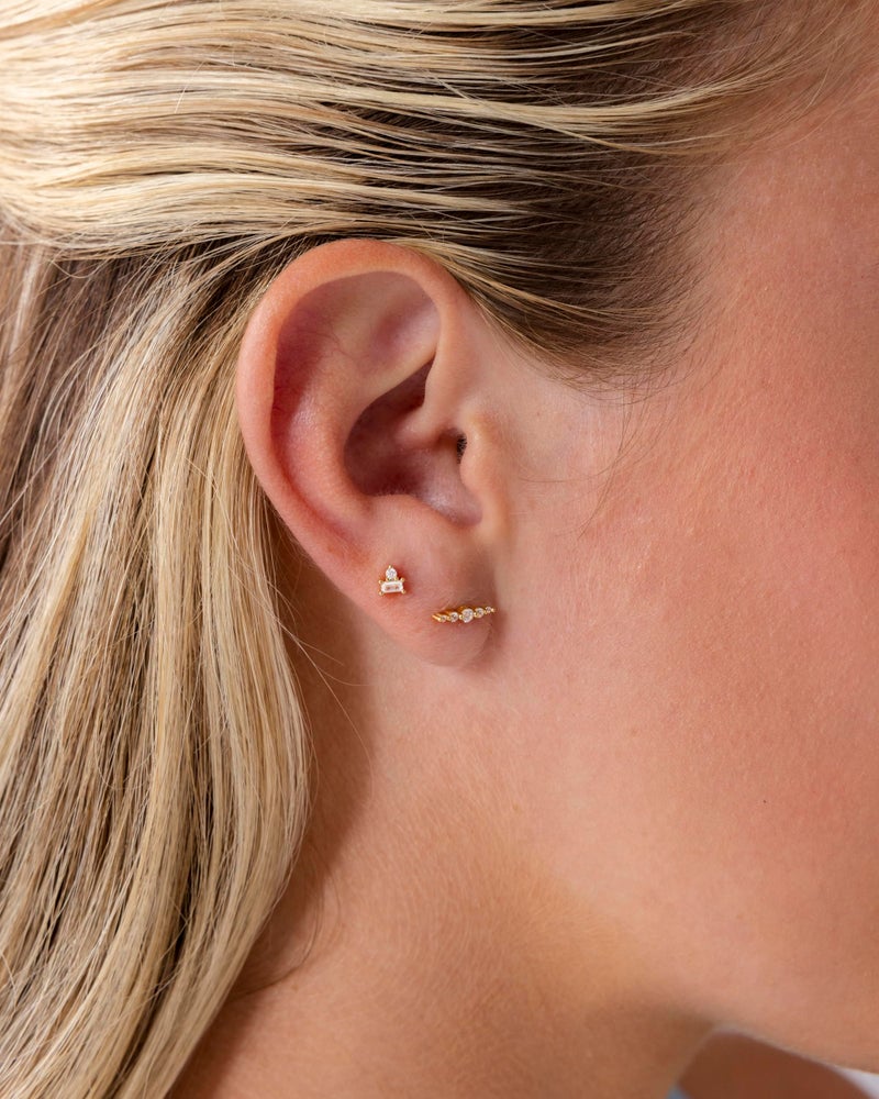 PAVOI 14K Yellow Gold Plated 925 Sterling Silver Posts Dainty Mini Climber Stud Earrings for Women | Graduated Cubic Zirconia Stones Stud Earring Pair - Image 2