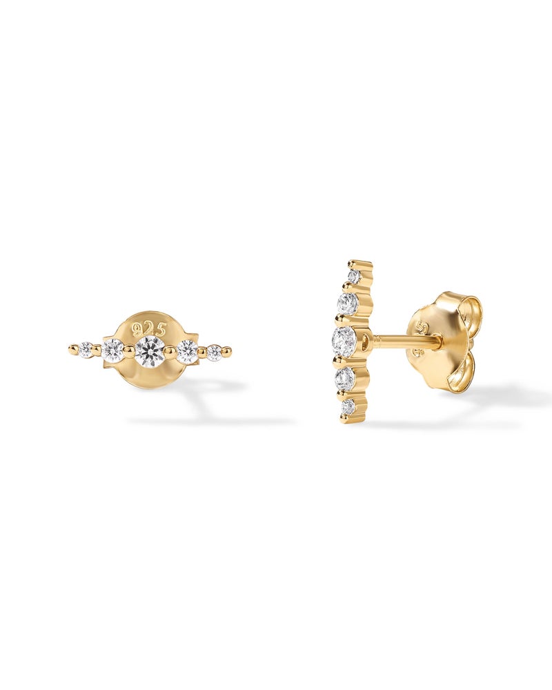 PAVOI 14K Yellow Gold Plated 925 Sterling Silver Posts Dainty Mini Climber Stud Earrings for Women | Graduated Cubic Zirconia Stones Stud Earring Pair - Image 3