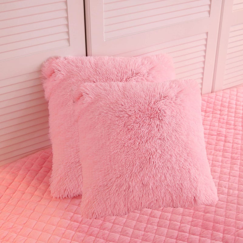 LIFEREVO 2 Pack Fluffy Faux Fur Pillow Covers,18 x 18 Inches Throw Pillow Shams,Luxury Decorative Furry Pillowcases Cushion Cover for Bed Couch Sofa, Zipper Closure, Pink - Image 1