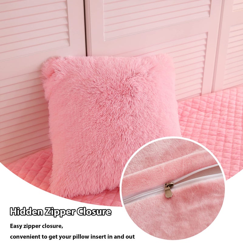 LIFEREVO 2 Pack Fluffy Faux Fur Pillow Covers,18 x 18 Inches Throw Pillow Shams,Luxury Decorative Furry Pillowcases Cushion Cover for Bed Couch Sofa, Zipper Closure, Pink - Image 3