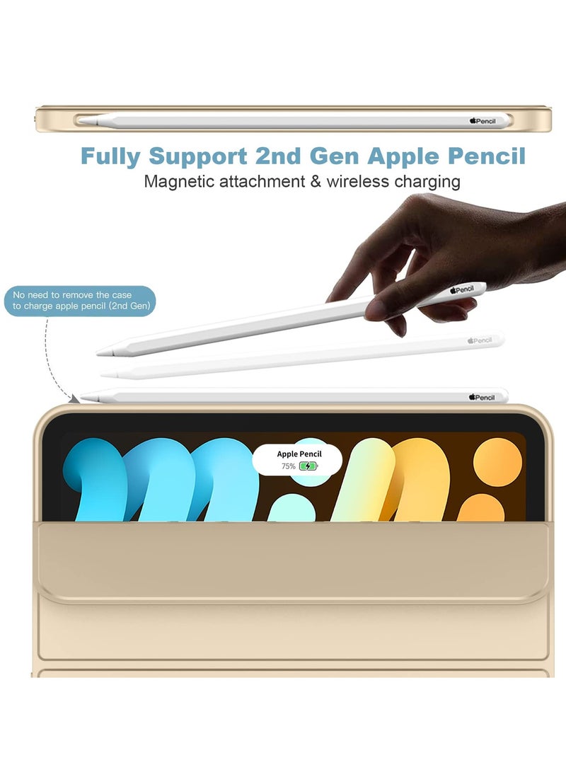 New iPad Mini 6 Case 8.3 inch 2021 (6th Generation) with Pencil Holder [Supports 2nd iPad Pencil Charging/Pairing], Smart Trifold Cover with Soft TPU Back, Auto Wake/Sleep (Gold)  - Image 3