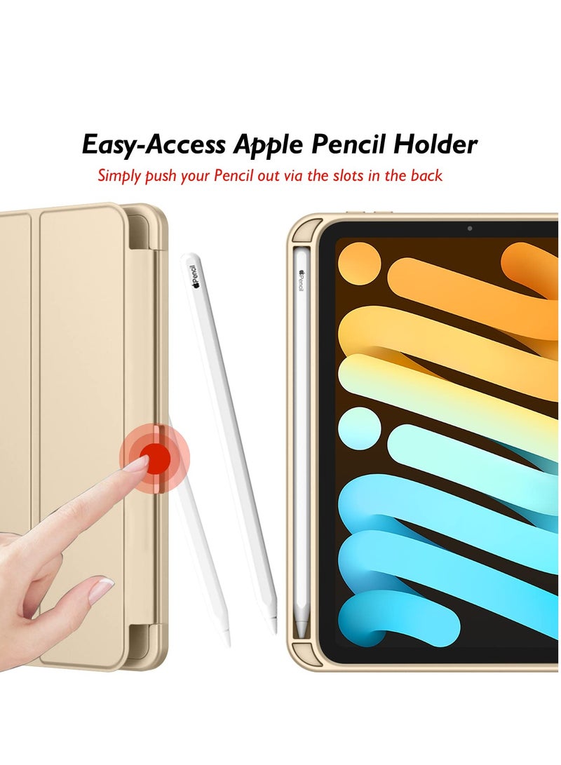 New iPad Mini 6 Case 8.3 inch 2021 (6th Generation) with Pencil Holder [Supports 2nd iPad Pencil Charging/Pairing], Smart Trifold Cover with Soft TPU Back, Auto Wake/Sleep (Gold)  - Image 5