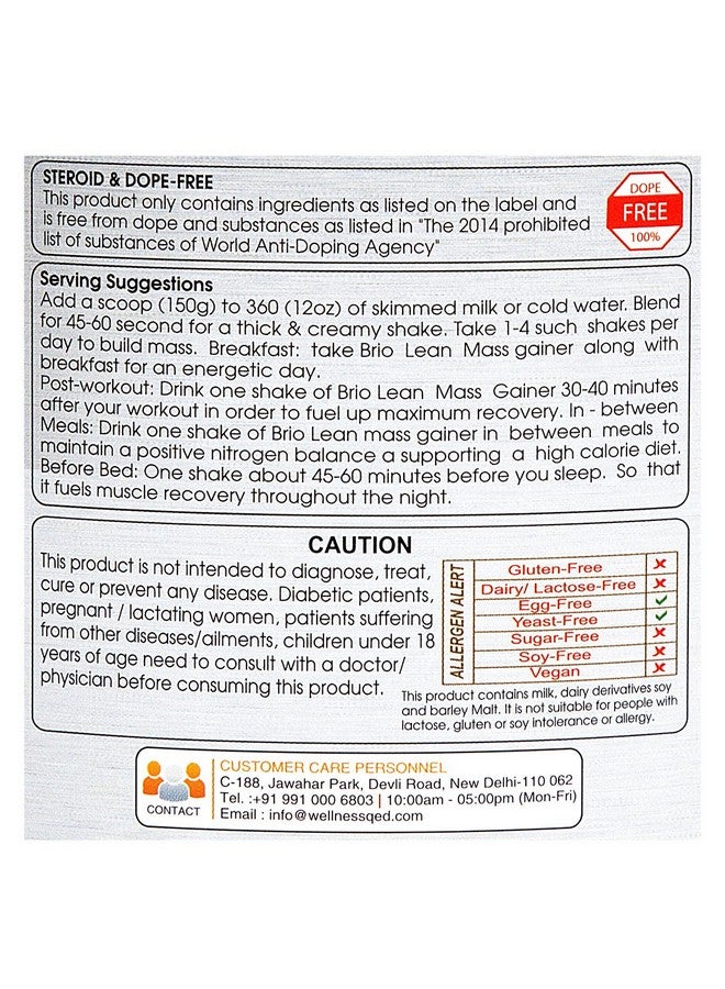 Brio Lean Mass Gainer Advanced Mass Gainer With L-Glutamine And Creatine | 1173 Kcals And 67.5 g Protein Advanced Mass Gainer For Men And Women Pack Of 500g Kesar Pista Badam - Image 5