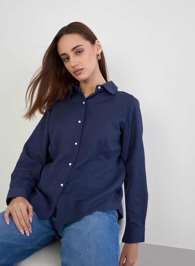 ستايلي بلوزة بقصة عادية وأزرار لؤلؤ - Image 3