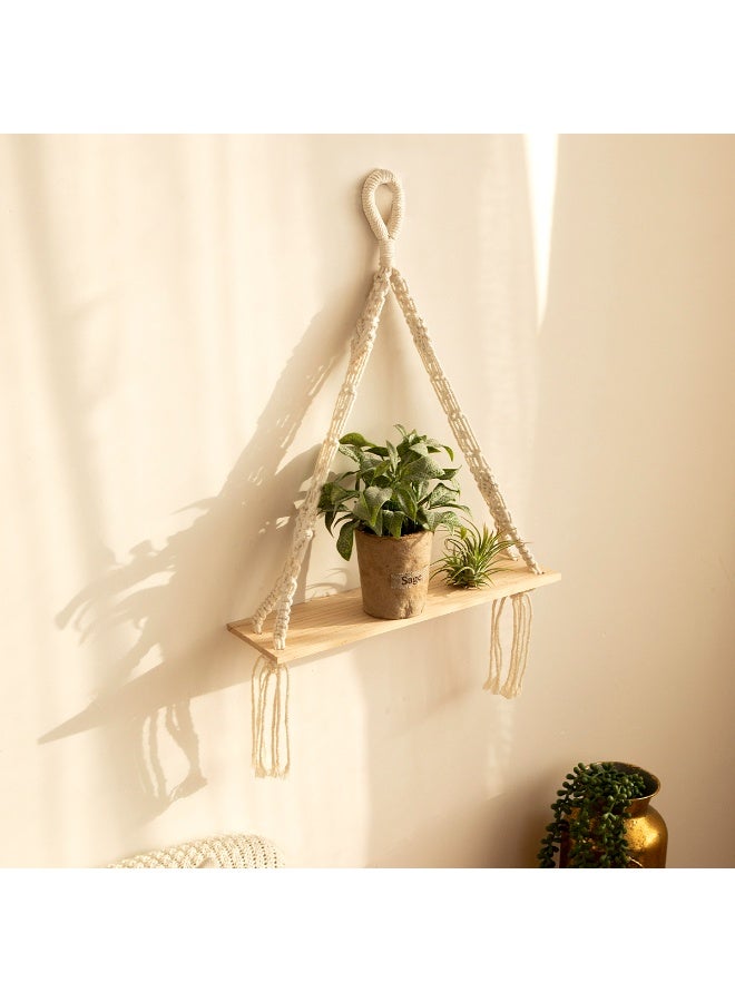 Macrame Hanging Plant Shelf with Wooden Display, floating shelf，Minimalist Boho Home Décor, Natural Rope Wall Shelf, Indoor Plant Storage, Living Room/Bedroom Organizer - Image 4