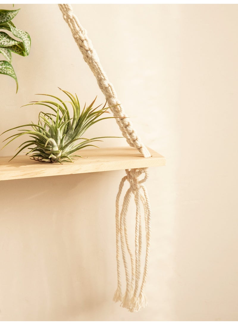 Macrame Hanging Plant Shelf with Wooden Display, floating shelf，Minimalist Boho Home Décor, Natural Rope Wall Shelf, Indoor Plant Storage, Living Room/Bedroom Organizer - Image 2