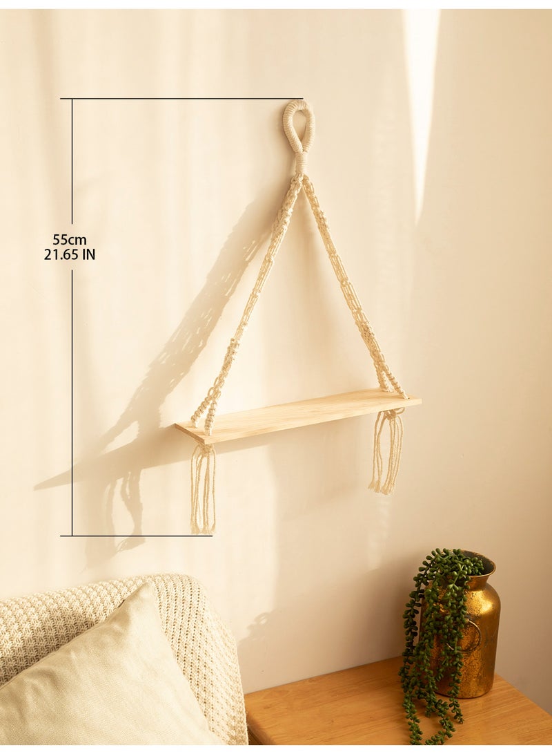 Macrame Hanging Plant Shelf with Wooden Display, floating shelf，Minimalist Boho Home Décor, Natural Rope Wall Shelf, Indoor Plant Storage, Living Room/Bedroom Organizer - Image 3