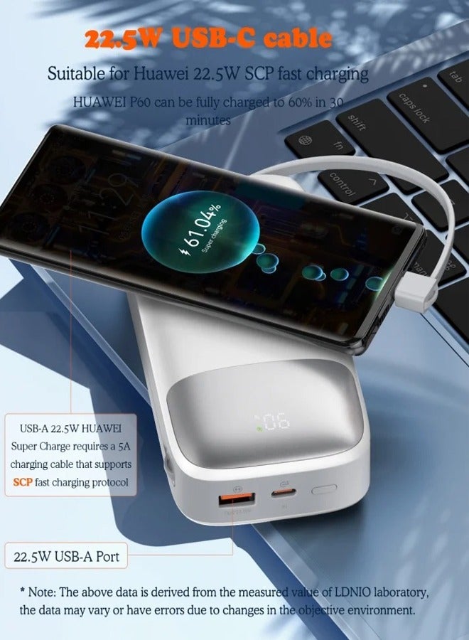 LDNIO باور بانك 20000 مللي أمبير في الساعة USB-C شحن سريع باور بانك شاشة LED ذكية مع كابل شحن مدمج - Image 4
