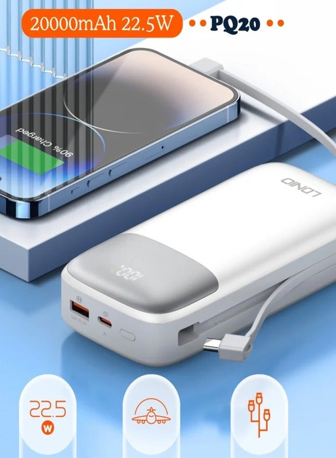 LDNIO باور بانك 20000 مللي أمبير في الساعة USB-C شحن سريع باور بانك شاشة LED ذكية مع كابل شحن مدمج - Image 2