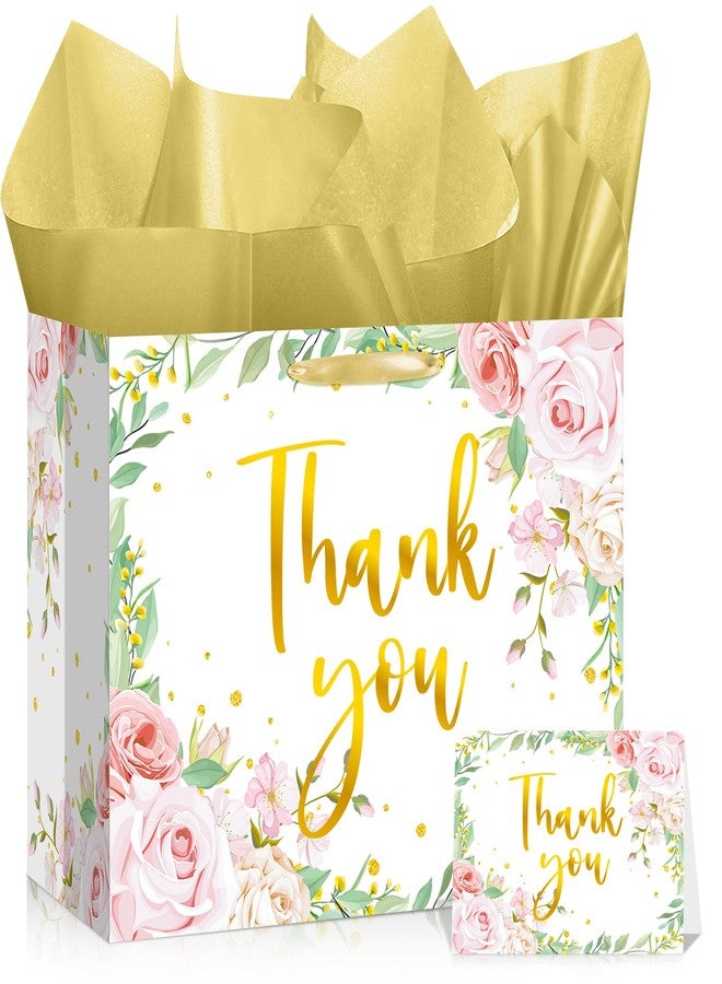 LUUFILx We Appreciate You Gift Bag Floral Thank You Gift Bag with Tissue Paper Greeting Card Appreciation Gifts Wrapping Paper with Handle for Business Retirement Wedding Teacher Birthday Party Supplies - Image 1