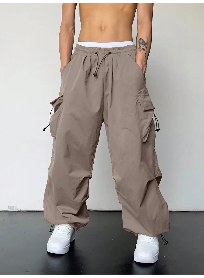 Maniac Mens Solid Side Pockets Silver Mink Nylon fabric Baggy fit Cargo Pant
