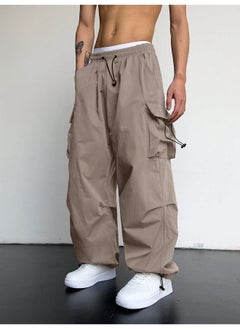 Maniac Mens Solid Side Pockets Silver Mink Nylon fabric Baggy fit Cargo Pant  - Image 1
