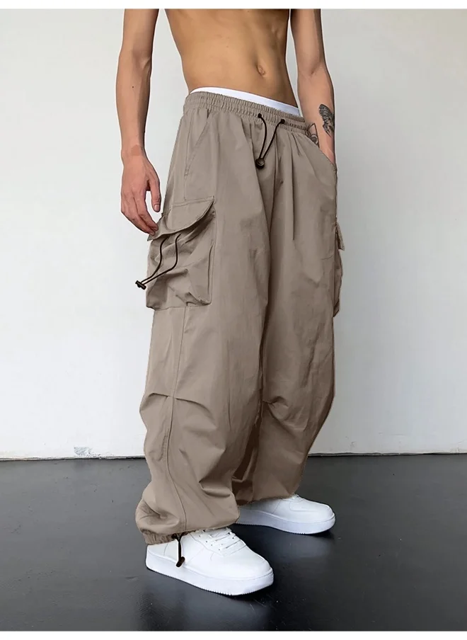 مانياك Mens Solid Side Pockets Silver Mink Nylon fabric Baggy fit Cargo Pant