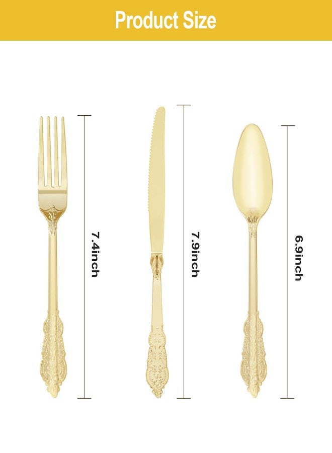 Bestluck 75PCS Gold Plastic Silverware for 25 Guests, Heavy Duty Gold Disposable Utensils Sets, Includes 25 Forks, 25 Spoons, 25 Knives, Elegant Cutlery Perfect for Wedding, Party - Image 2