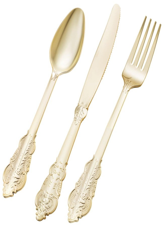 Bestluck 75PCS Gold Plastic Silverware for 25 Guests, Heavy Duty Gold Disposable Utensils Sets, Includes 25 Forks, 25 Spoons, 25 Knives, Elegant Cutlery Perfect for Wedding, Party - Image 1