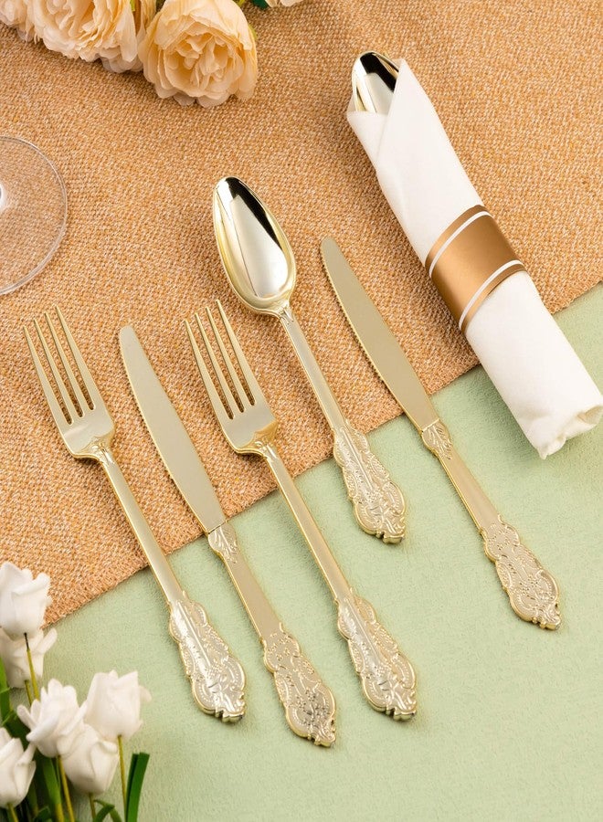 Bestluck 75PCS Gold Plastic Silverware for 25 Guests, Heavy Duty Gold Disposable Utensils Sets, Includes 25 Forks, 25 Spoons, 25 Knives, Elegant Cutlery Perfect for Wedding, Party - Image 5