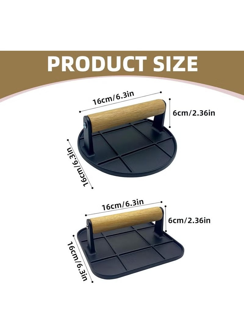 Arabest Burger Press, Stainless Steel Smash Burger Press, 6.3" Round Hamburger Smasher Tool, Bacon Press Steak Press with Wood Handle and Silicone Protective Cover for Meat Weight Press Cooking (Black Square)  - Image 5