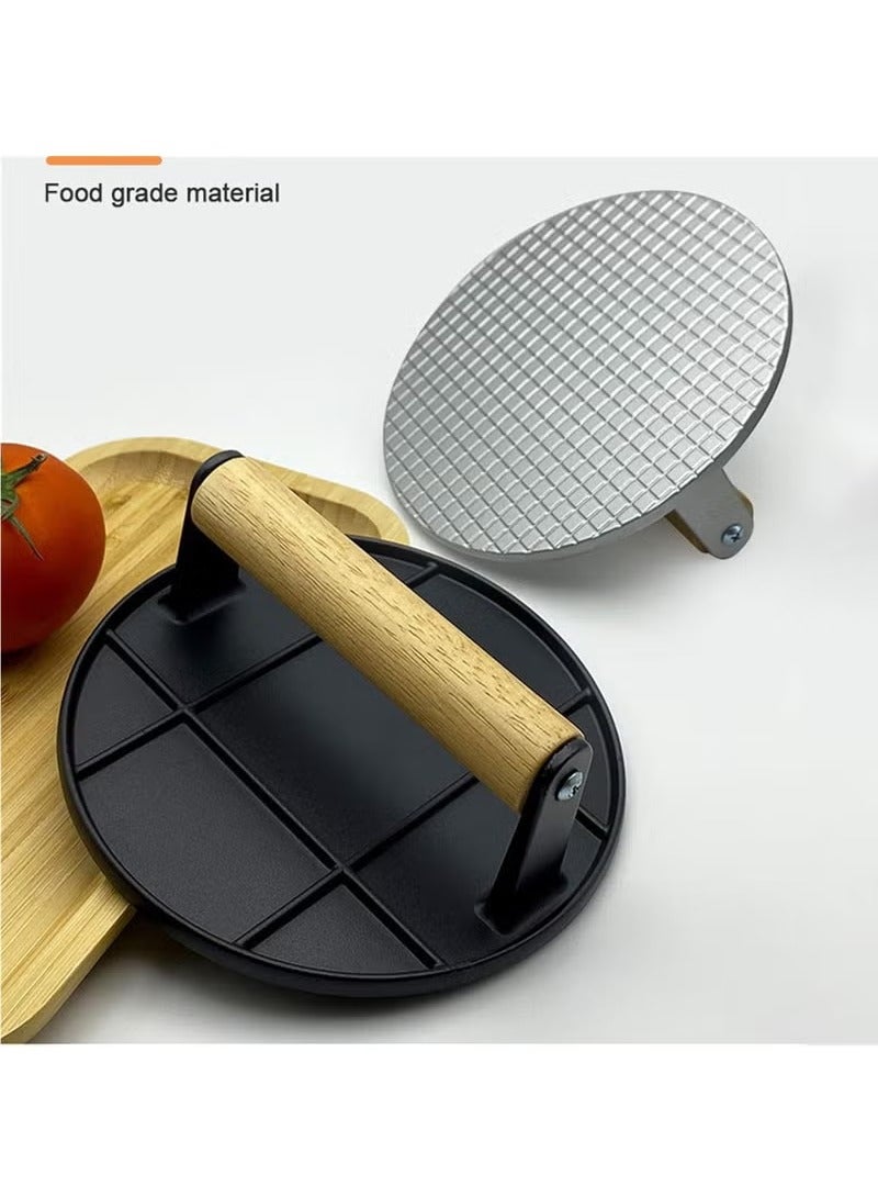 Arabest Burger Press, Stainless Steel Smash Burger Press, 6.3" Round Hamburger Smasher Tool, Bacon Press Steak Press with Wood Handle and Silicone Protective Cover for Meat Weight Press Cooking (Black Square)  - Image 4