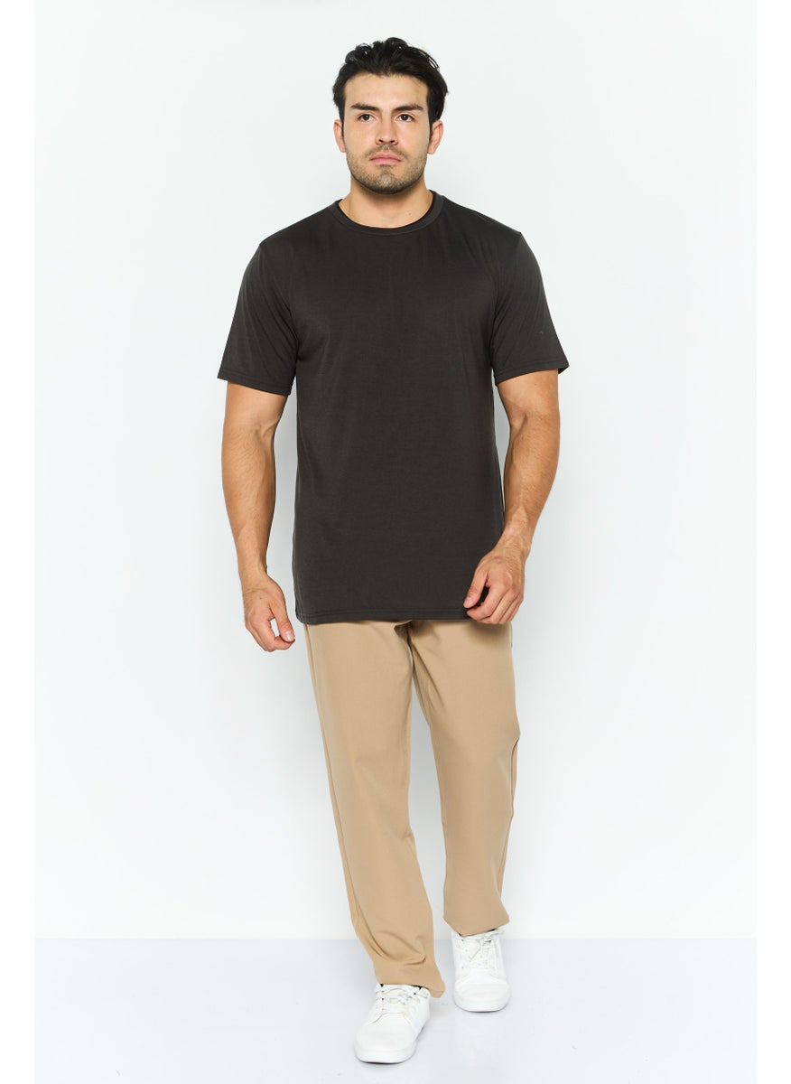Modern Culture Men Crew Neck  Short Sleeve Plain T-Shirt, Charcoal  - Image 3