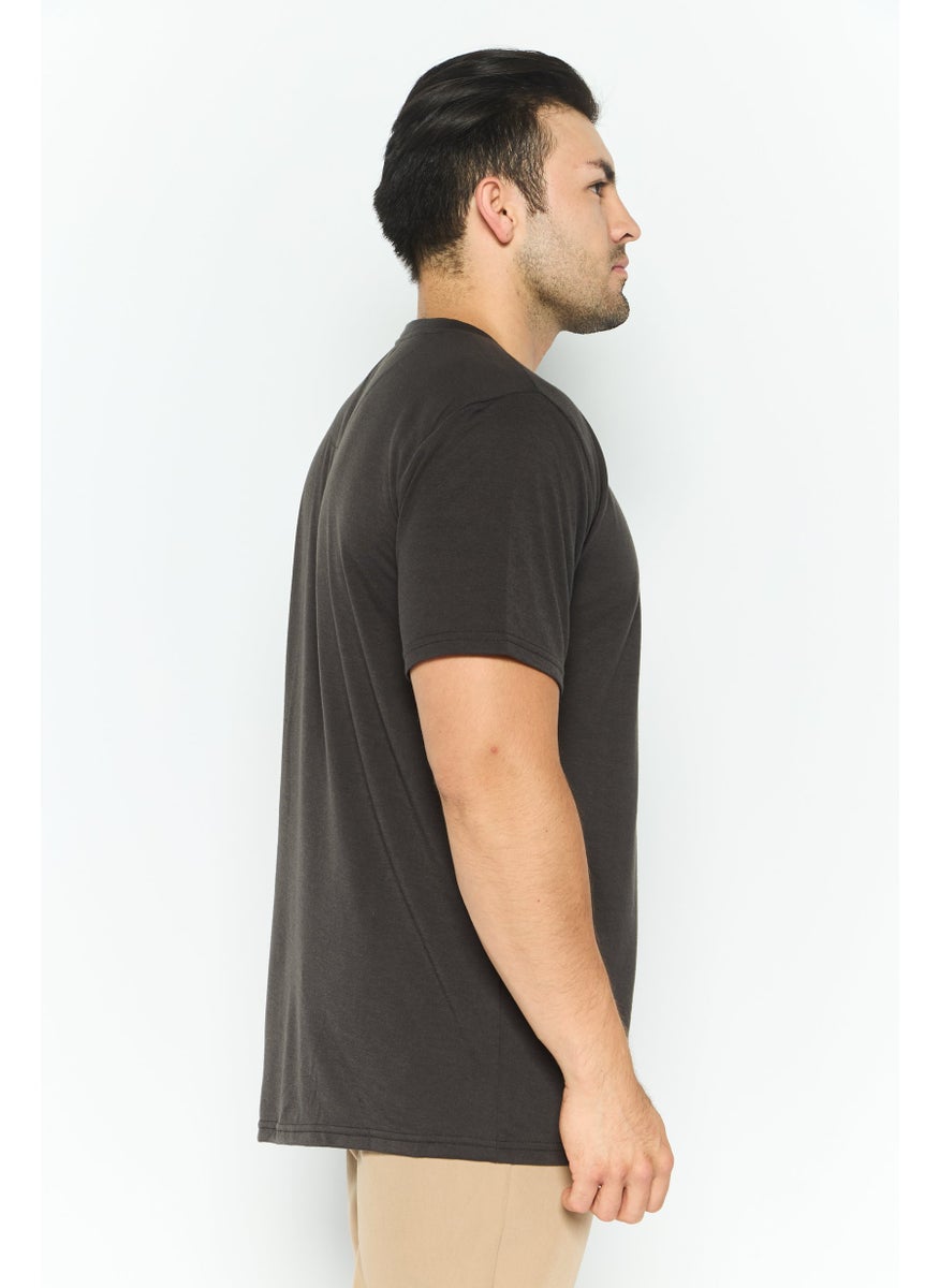 Modern Culture Men Crew Neck  Short Sleeve Plain T-Shirt, Charcoal  - Image 2