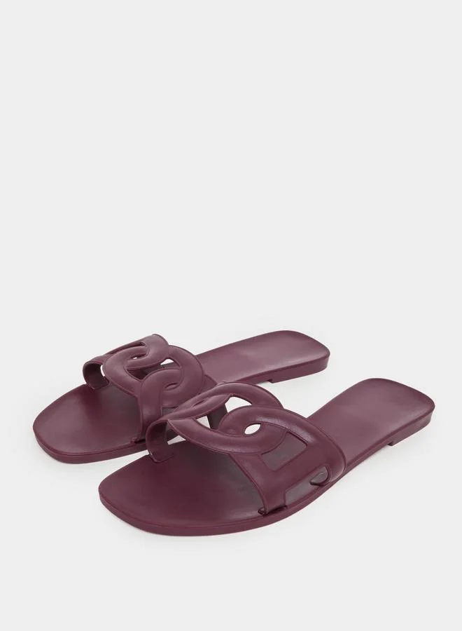 تايك تو Take Two Solid Cross Circle Vamp Flat Sandals