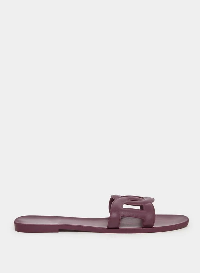 تايك تو Take Two Solid Cross Circle Vamp Flat Sandals