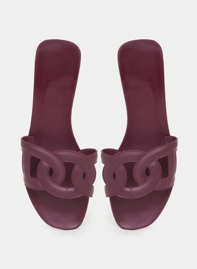 تايك تو Take Two Solid Cross Circle Vamp Flat Sandals