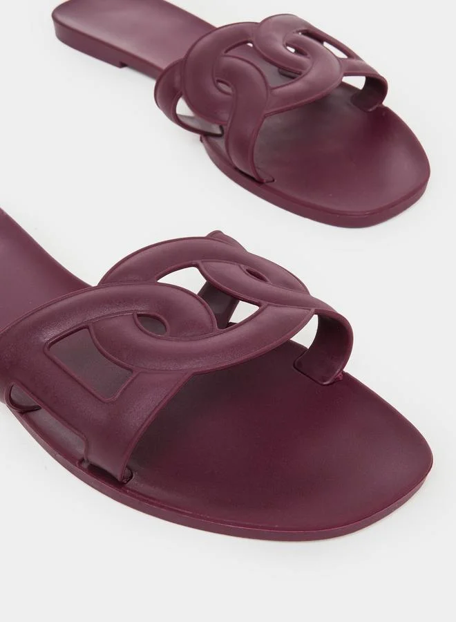 تايك تو Take Two Solid Cross Circle Vamp Flat Sandals