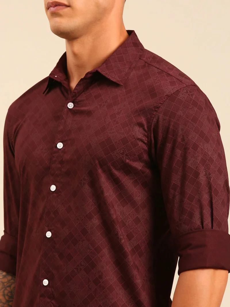 Joven  Maroon Printed Cotton Shirt for Men for Men | Best Price UAE