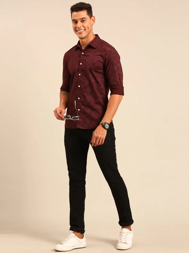 Joven  Maroon Printed Cotton Shirt for Men for Men | Best Price UAE