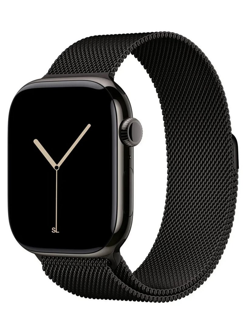 Watch Apple Watch Milanese Loop Band Compatible with 42mm 44mm 45mm 46mm 49mm , Apple Watch Ultra 3 / 2 / 1, Series 10 / 9 / 8 / 7 / 6 / 5 / 4 / 3 / 2 / 1 & SE – Premium Stainless Steel Magnetic Mesh Strap - Black - Image 1