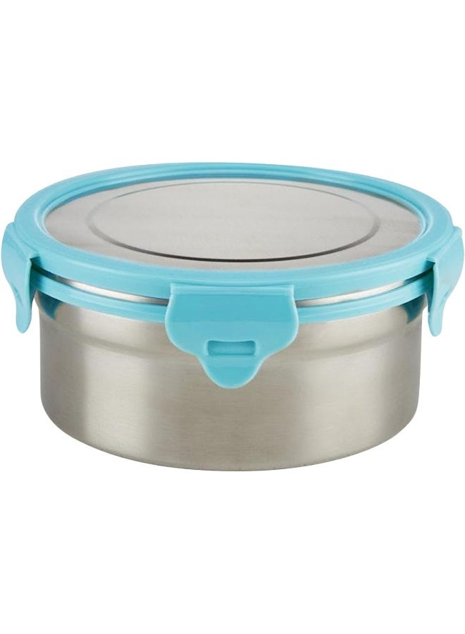 Borosil Stainless Steel Leak-Proof Lunch Box with Blue Lid - 900 ml Round Container for School & Office Blue - Image 1