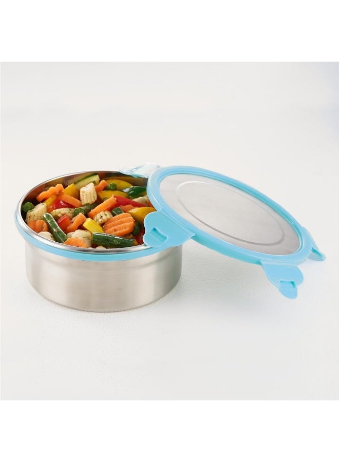 Borosil Stainless Steel Leak-Proof Lunch Box with Blue Lid - 900 ml Round Container for School & Office Blue - Image 3