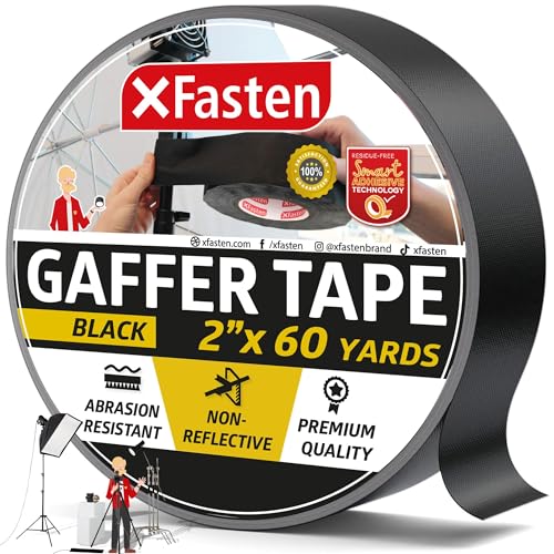 XFasten Black Gaffers Tape 2 Inch x 60 Yards (180 Feet) Residue-Free Matte Black Gaff Tape 2 Inch, Non-Reflective, Easy-to-Tear, Strong Adhesion for Floor Marking, Electrical Cords, Photography - Image 1