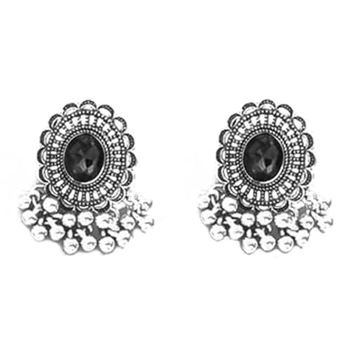 Peora Oxidized Silver Plated Black Artificial Stone Studded Floral Style Choker Necklace with Earrings Set Fashion Jewellery for Women & Girls - Image 5