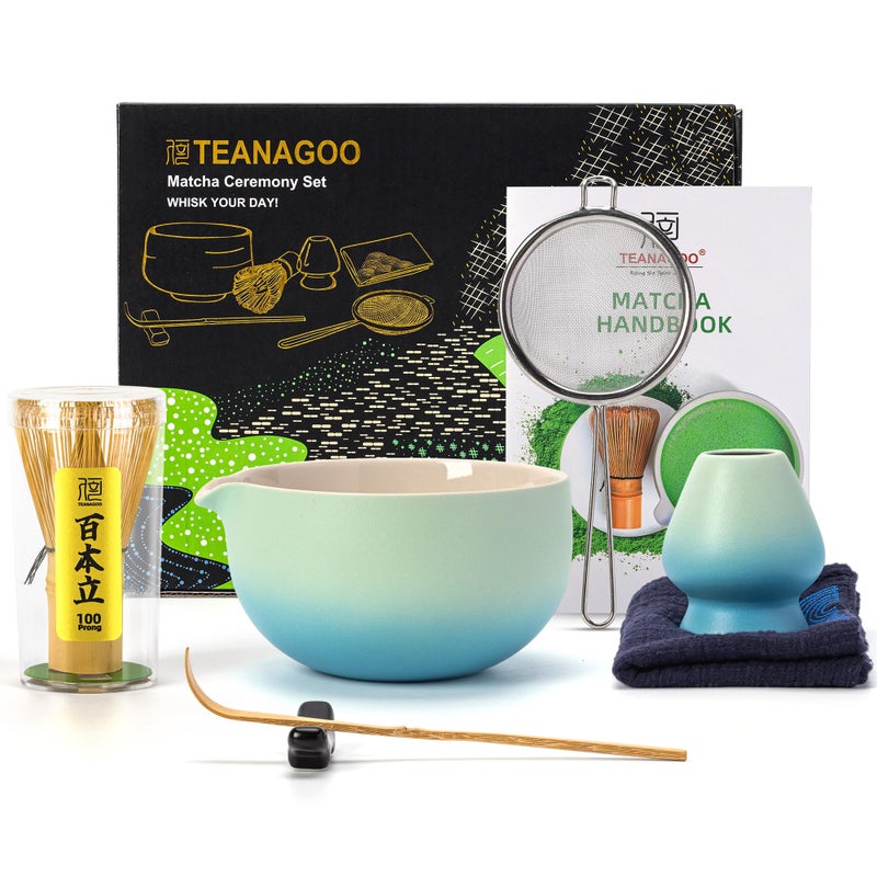 TEANAGOO Matcha Whisk Set BlueCeremony Matcha SetMatcha Kit Grident BlueMatcha Tea Set for Making BreakfastLatteMatcha Whisk Set and Bowl with All AccessoriesGift for Matcha Lover