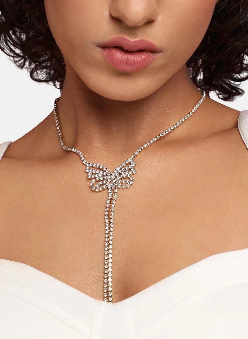 SOHI Rhinestone Butterfly Lariat Artificial Necklace Jewellery