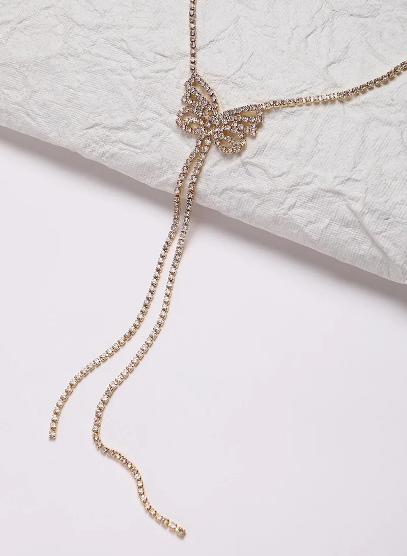 SOHI Rhinestone Butterfly Lariat Artificial Necklace Jewellery