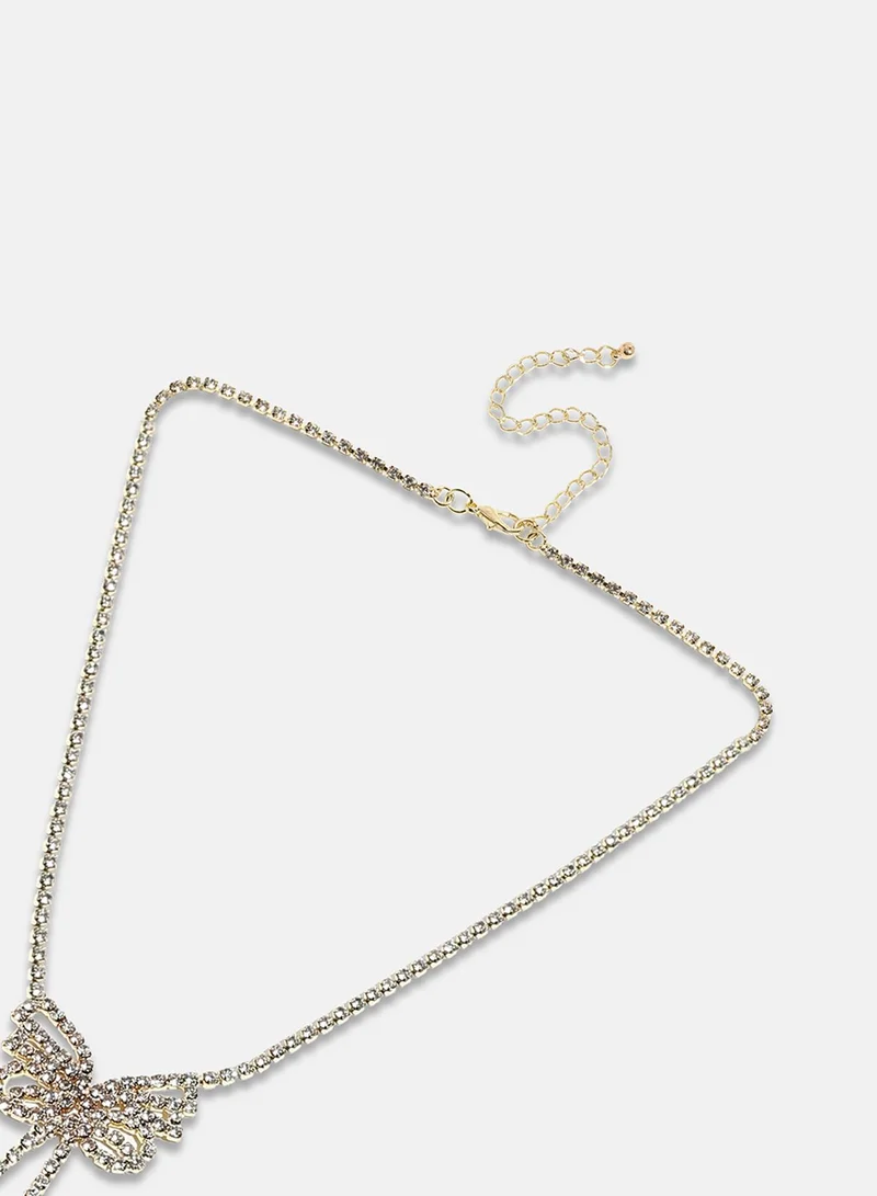 SOHI Rhinestone Butterfly Lariat Artificial Necklace Jewellery