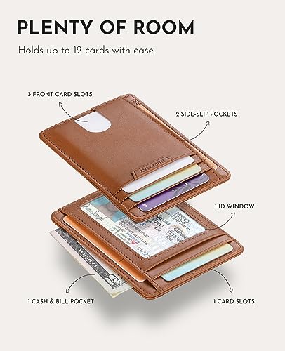 Buffway Slim Wallet for Men Women Minimalist Small Leather Front Pocket Wallets with RFID Blocking and Gifts Box - Bassa Brown - Image 4