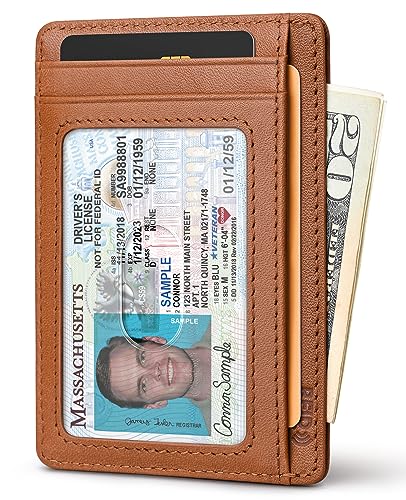 Buffway Slim Wallet for Men Women Minimalist Small Leather Front Pocket Wallets with RFID Blocking and Gifts Box - Bassa Brown - Image 2